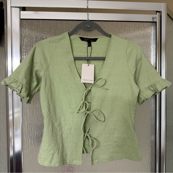 Green Tie Front Jersey Top - Picture 7 of 10